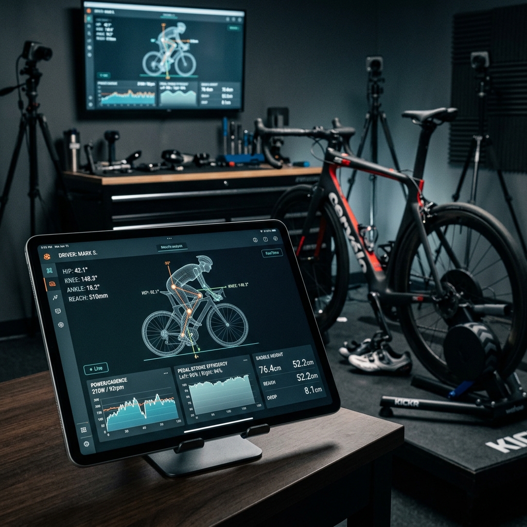 Expert analyzing advanced bike fit data